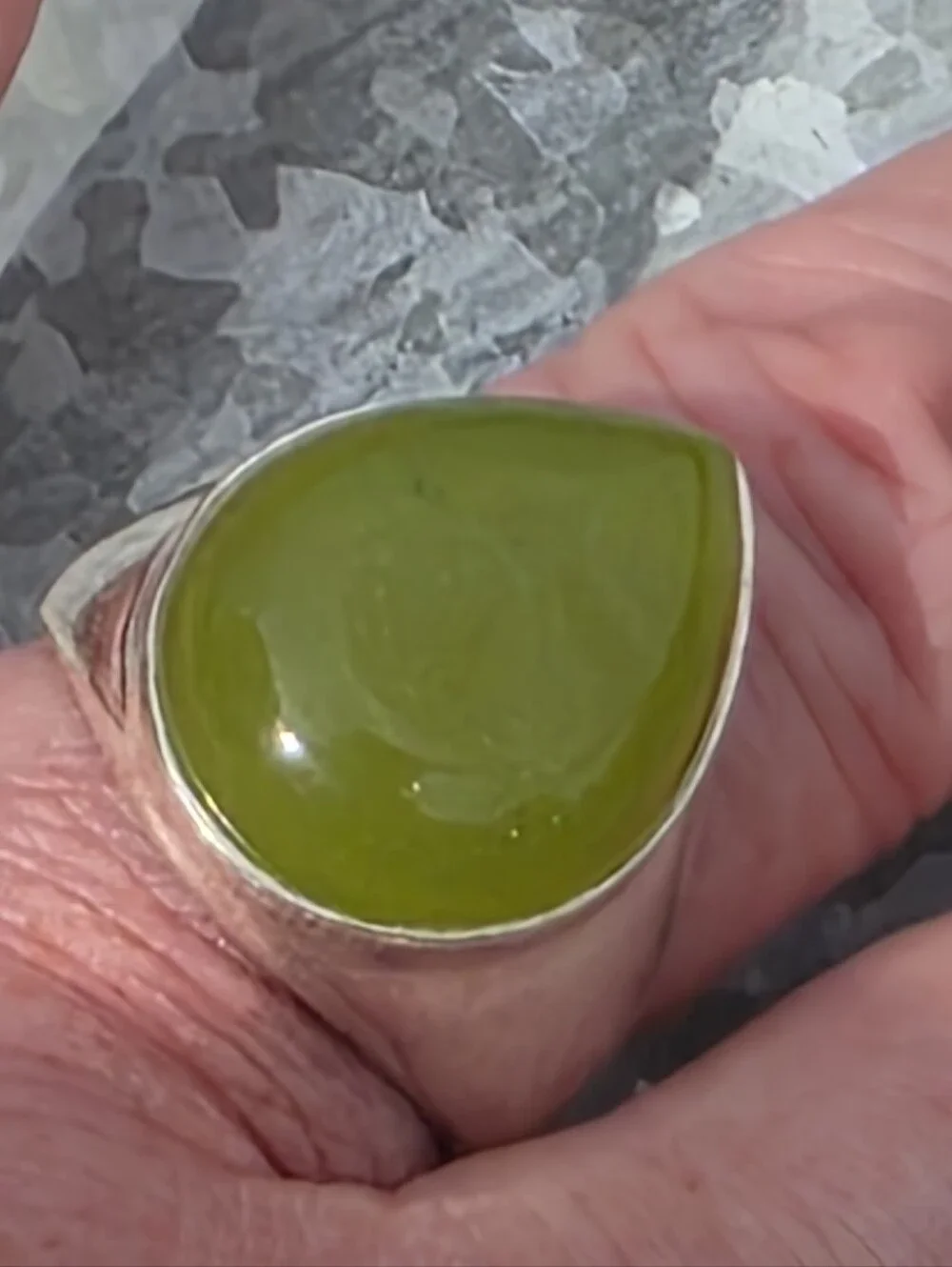 Olive Green Chalcedony Gemstone Ring In 925 Sterling Silver (9.5)